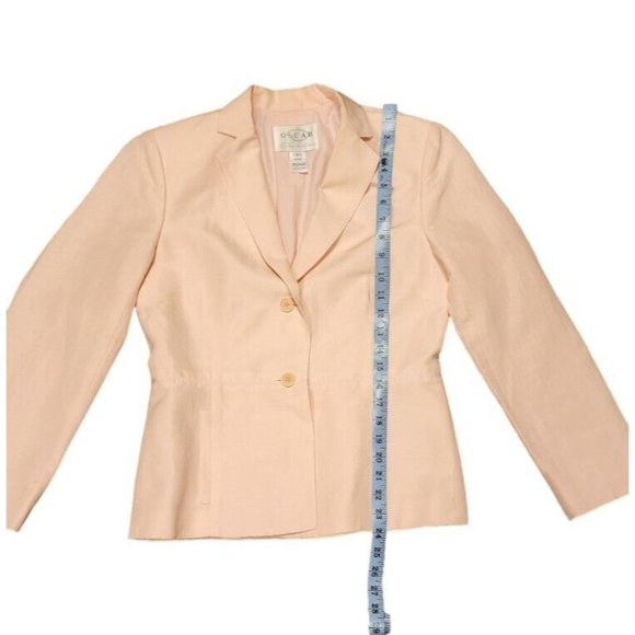 Vtg Oscar de la Renta Skirt Sz 8 Blazer Sz 6 Pale Pink Silk Linen Skirt Suit - Picture 4 of 15